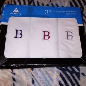 Men's White Initial Handkerchiefs - Set of 3 (B Embroidery)